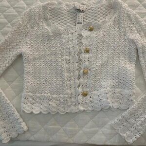 JCrew Crochet Cropped Sweater White NWT XS Scalloped Neck